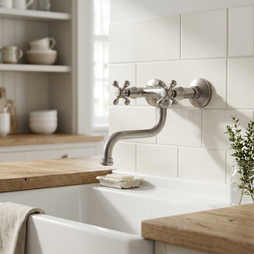 Aquanello Heritage Ascot Nostalgische Wandkeukenkraan RVS Tweegreeps NB-4111-HA